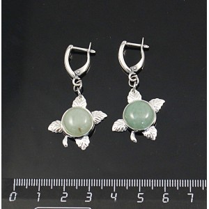 Серьги из авантюрина зеленого, круг 12мм, "ягодка", швензы посеребрение