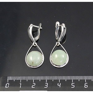 Серьги из авантюрина зеленого, круг 12мм, "капелька", швензы посеребрение