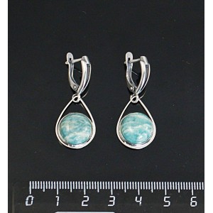 Серьги из амазонита, круг 12мм, "капелька", швензы посеребрение