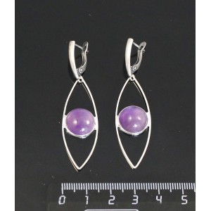 Серьги из аметиста, круг 12мм, "глаз", швензы посеребрение