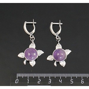 Серьги из аметиста, круг 12мм, "ягодка", швензы посеребрение