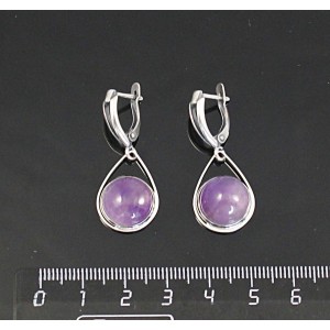 Серьги из аметиста, круг 12мм, "капелька", швензы посеребрение