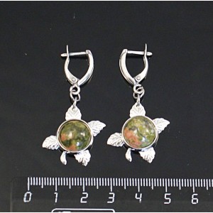 Серьги из унакита, круг 12мм, "ягодка", швензы посеребрение