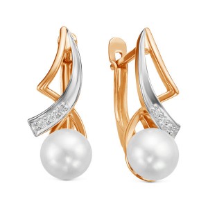 C925 Серьги 5,1г жемчуг (культ.), фианит покрытие комбинированное