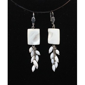 Серьги из перламутра белого, прямоугольник +рис