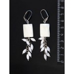 Серьги из перламутра белого, прямоугольник +рис