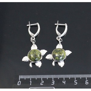 Серьги из змеевика, круг 12мм, "ягодка", швензы посеребрение