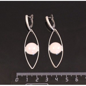 Серьги из кварца розового, круг 12мм, "глаз", швензы посеребрение