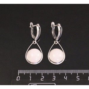 Серьги из кварца розового, круг 12мм, "капелька", швензы посеребрение