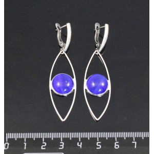 Серьги из кошачьего глаза (синт.), цвет синий индиго, круг 12мм, "глаз", швензы посеребрение