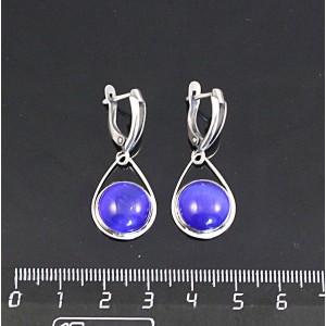 Серьги из кошачьего глаза (синт.), цвет синий индиго, круг 12мм, "капелька", швензы посеребрение