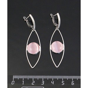 Серьги из кошачьего глаза (синт.), цвет розовый, круг 12мм, "глаз", швензы посеребрение