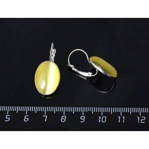 Серьги из кошачьего глаза (синт.), цвет жёлтый, овал 18х13мм, замок петелька