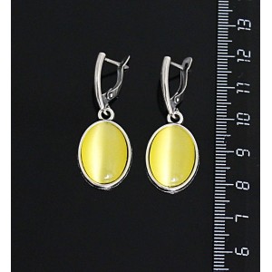 Серьги из кошачьего глаза (синт.), цвет жёлтый, простой овал 18х13мм, швензы посеребрение
