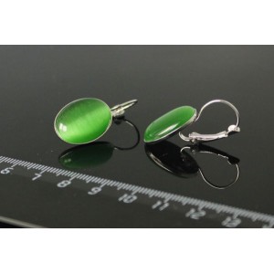 Серьги из кошачьего глаза (синт.), цвет зелёный, овал 18х13мм, замок петелька