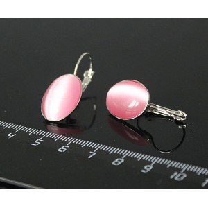Серьги из кошачьего глаза (синт.), цвет розовый, овал 18х13мм, замок петелька