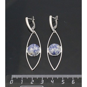 Серьги из лазурита бело-синого, круг 12мм, "глаз", швензы посеребрение