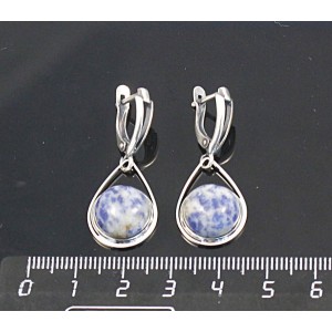 Серьги из лазурита бело-синого, круг 12мм, "капелька", швензы посеребрение