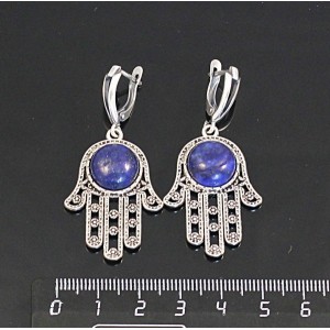 Серьги из лазурита ярко-синего однотонного, круг 12мм, "хамса", швензы посеребрение