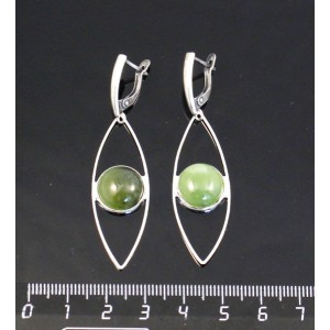 Серьги из нефрита, круг 12мм, "глаз", швензы посеребрение