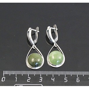 Серьги из нефрита, круг 12мм, "капелька", швензы посеребрение