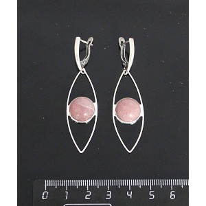 Серьги из родонита, круг 12мм, "глаз", швензы посеребрение