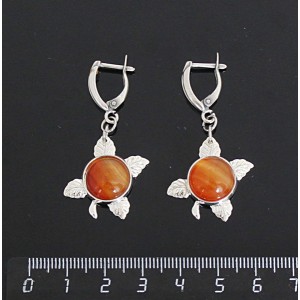 Серьги из cердолика полосатого, круг 12мм, "ягодка", швензы посеребрение