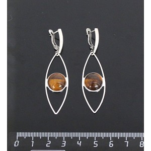 Серьги из тигрового глаза, круг 12мм, "глаз", швензы посеребрение