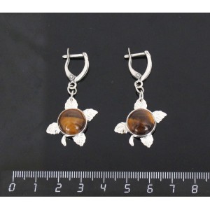 Серьги из тигрового глаза, круг 12мм, "ягодка", швензы посеребрение