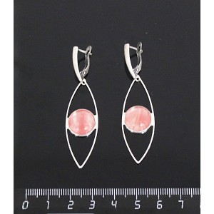 Серьги из халцедона розового, круг 12мм, "глаз", швензы посеребрение