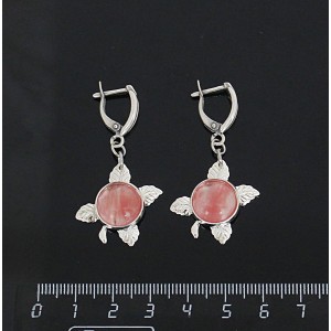 Серьги из халцедона розового, круг 12мм, "ягодка", швензы посеребрение