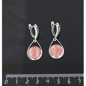 Серьги из халцедона розового, круг 12мм, "капелька", швензы посеребрение