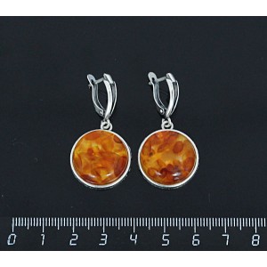Серьги из янтаря (нат., кабошон-мозаика), светлый, круг 18мм, швензы посеребрение