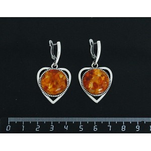 Серьги из янтаря "сердечко" (нат., кабошон-мозаика), светлый, круг 18мм, швензы посеребрение