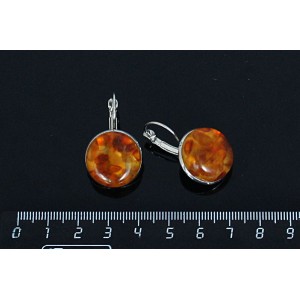 Серьги из янтаря (нат., кабошон-мозаика), светлый, круг 18мм, замок петелька