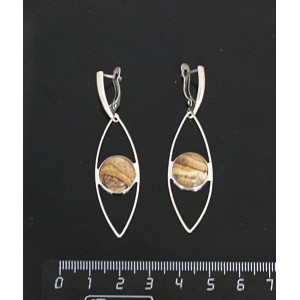 Серьги из яшмы песочной, круг 12мм, "глаз", швензы посеребрение