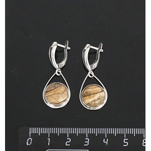 Серьги из яшмы песочной, круг 12мм, "капелька", швензы посеребрение