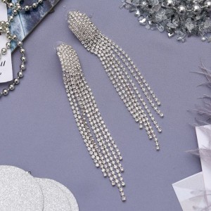 Серьги висячие со стразами "Голливуд" водопад нитей, цвет белый, цвет серебристый (стразы)