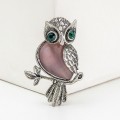 Брошь кошачий глаз (иск.) "Сова", цвет сиреневый, цвет серебристый