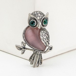 Брошь кошачий глаз (иск.) "Сова", цвет сиреневый, цвет серебристый