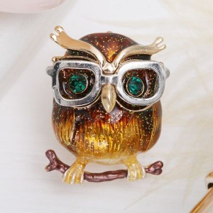 Брошь "Филин в очках", разноцветная, цвет золотистый