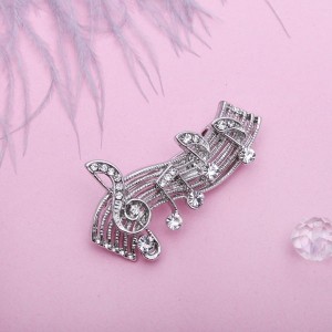 Брошь "Ноты" мелодия, цвет белый, цвет серебристый (стразы)