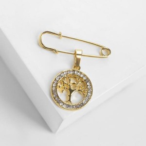 Булавка с подвеской "Дерево жизни" 3,5см, цвет белый, цвет золотистый