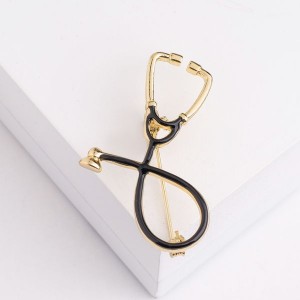 Брошь "Стетоскоп", цвет чёрный, цвет золотистый