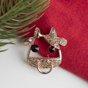 Брошь новогодняя "Бык", цвет чёрно-коричневый , золотистый