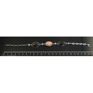 Браслет из граната (кабошон-мозаика) и родонита, овал, 18х13мм, на цепочке