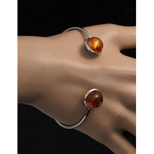 Браслет с янтарём светлым, кабошон-мозаика, жесткая основа