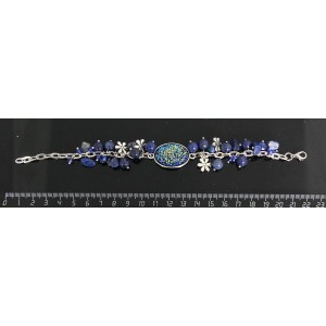 Браслет с кабошоном из пластика "щетка кристаллов", овал 25х18мм, цвет темно-синий, + шарики/галтовка лазурит