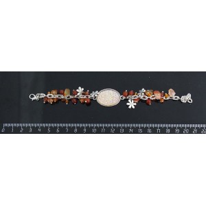 Браслет с кабошоном из пластика "щетка кристаллов", овал 25х18мм, цвет персиковый, + шарики/галтовка сердолик