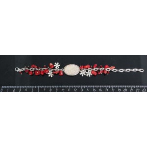 Браслет с кабошоном из пластика "щетка кристаллов", овал 25х18мм, цвет персиковый, + галтовка коралл